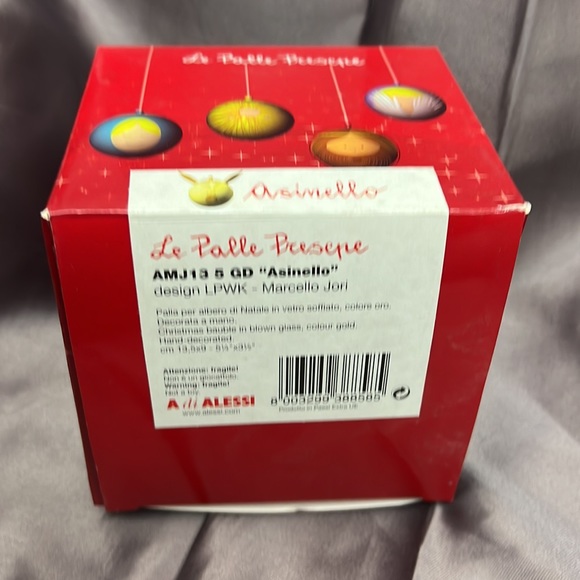 NWT,Alessi AMJ13 5 GD Donkey Bauble for Christmas Tree, Blown Glass, Gold, 13.5 - Picture 13 of 17